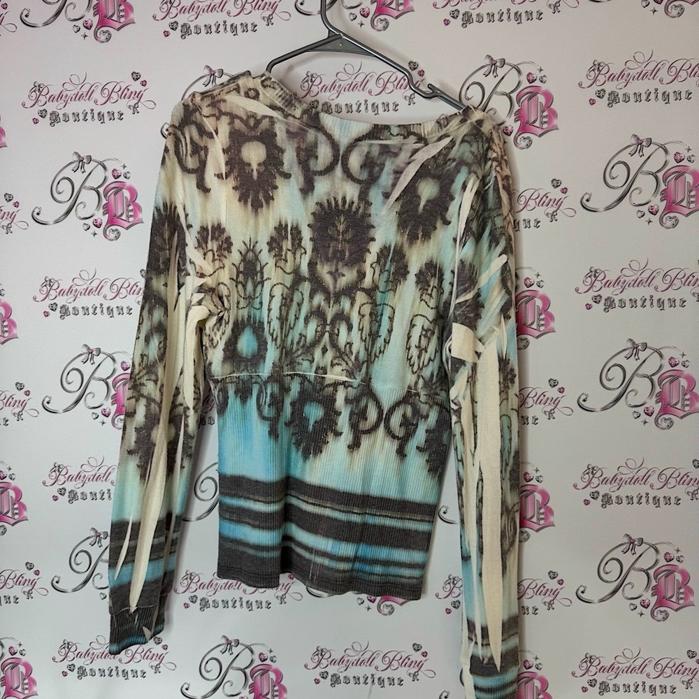 Cubism cardigan tie dye Stylish Women's V-Neck Top - Blue and Brown - Picture 2 of 6